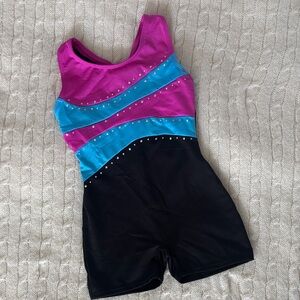 Danskin Pink and Black Leotard with Rhinestones